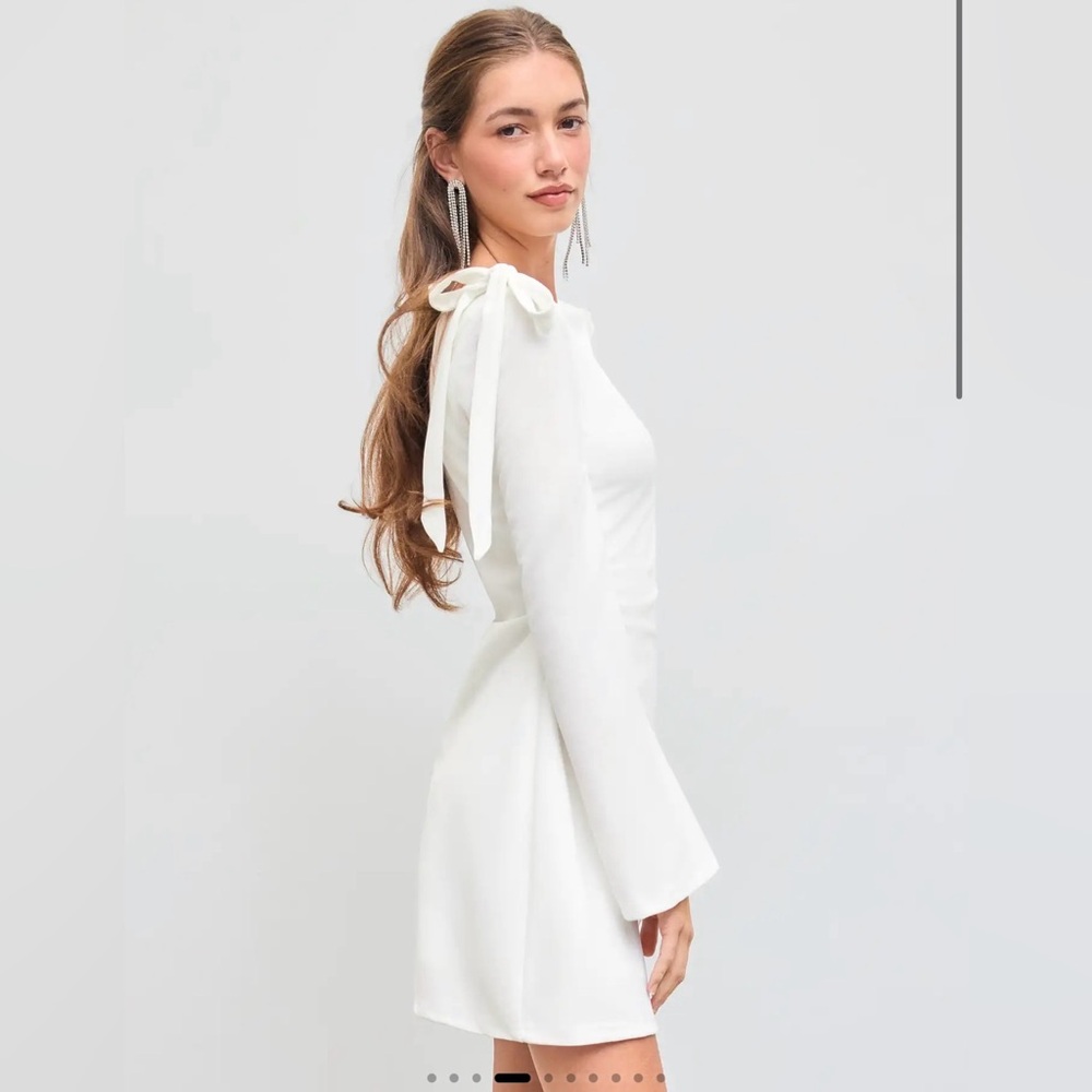 Cider BOAT NECKLINE SOLID RUCHED BOWKNOT MINI DRESS L VP-5 - Picture 4 of 9